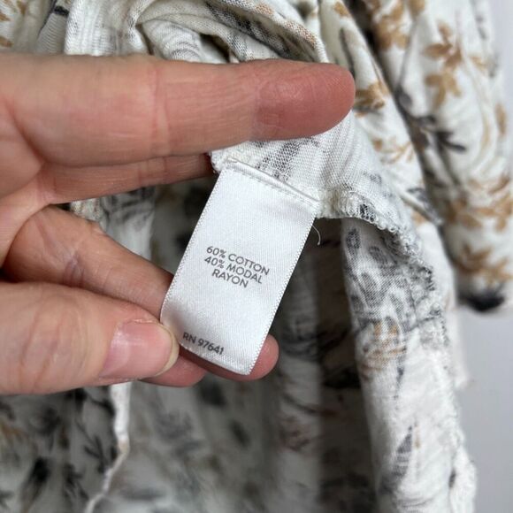 J. Jill White Floral Print 3/4 Sleeve Rough Edge Pullover Blouse Size Small - Picture 9 of 10